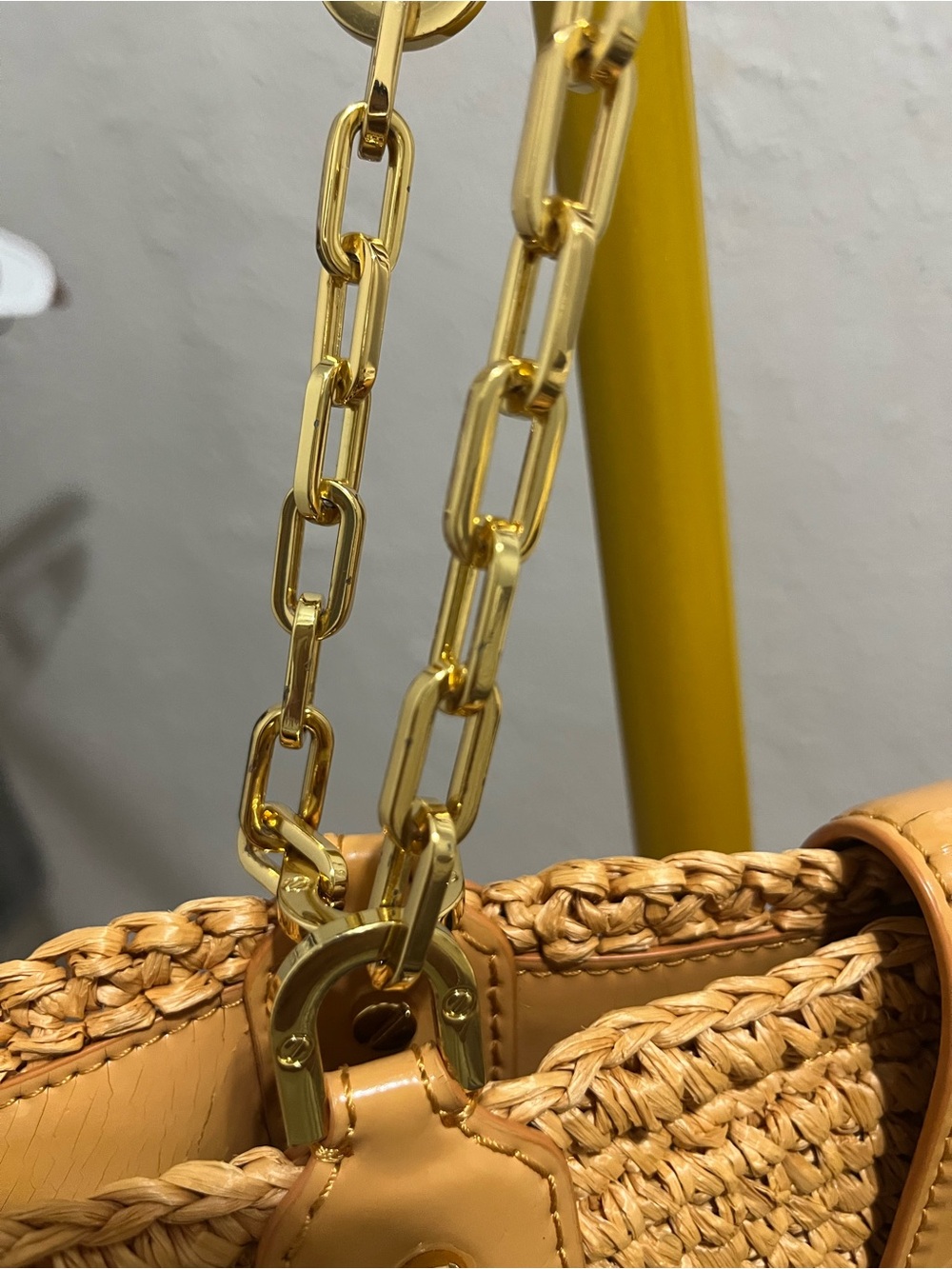 Tory Burch Woven Straw Tote with Gold Chain Handles - Tan - Picture 4 of 11